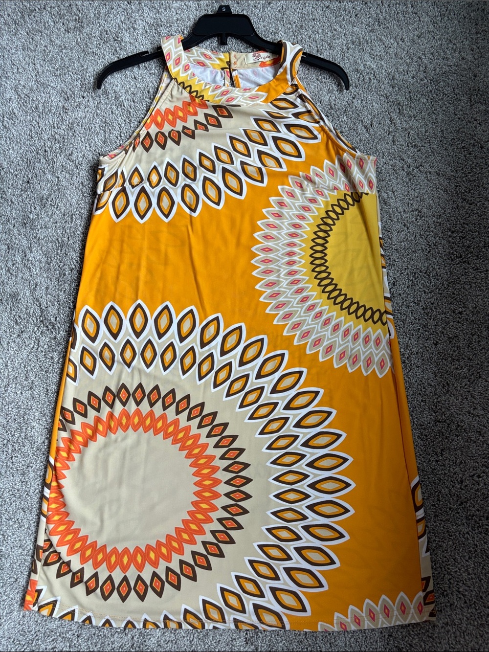 Aryeh Yellow & Cream Geometric Halter Neck Dress